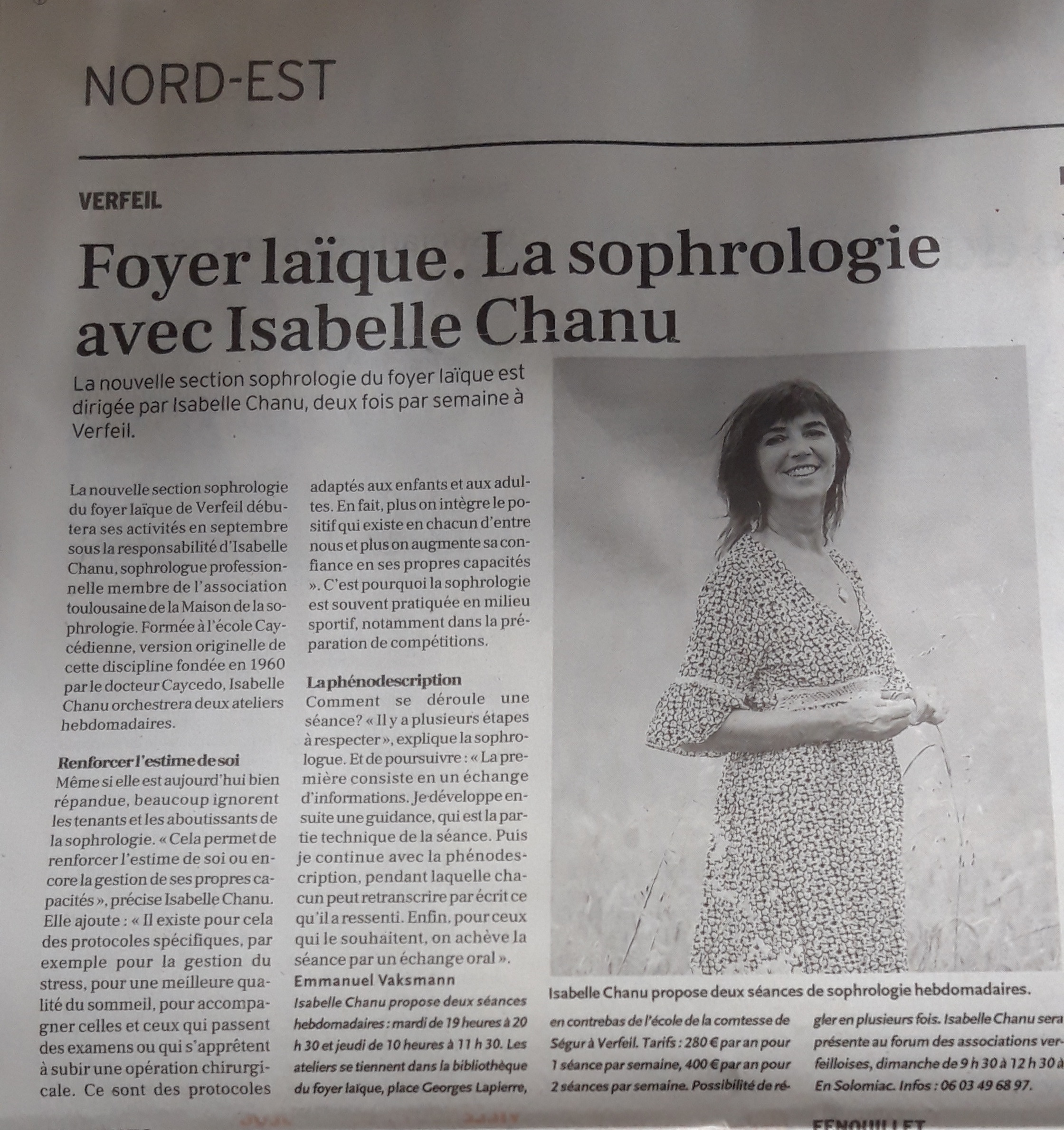 Article la depeche Isabelle Chanu Sophrologue